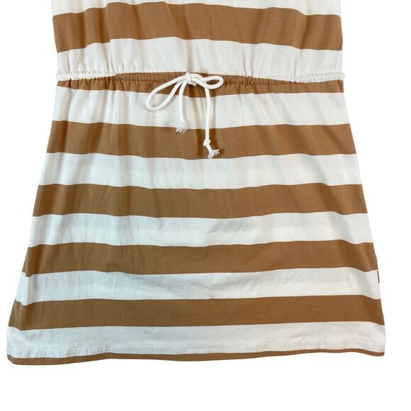 Pink Lilly Dress Women's Medium‎ Tan White Striped Tie Straps Stretch Drawstring - Picture 2 of 6